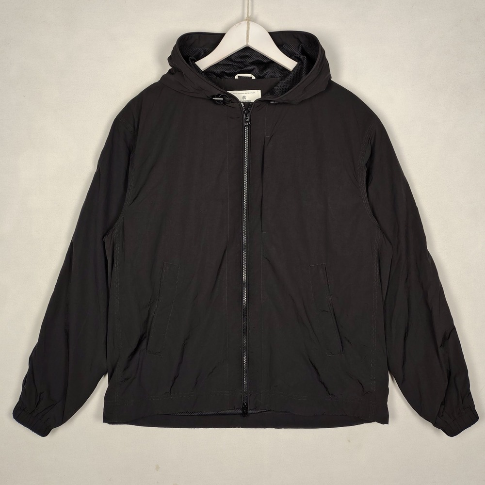Reigning Champ Mens Black Hooded Windbreaker Jacket Full Zip, Size M